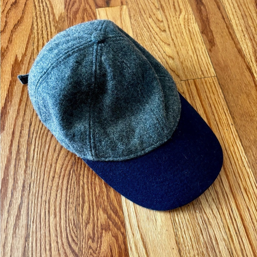 J Crew Hat Cap Mens‎ One Size Navy Gray Baseball Wool Blend Adj Strap